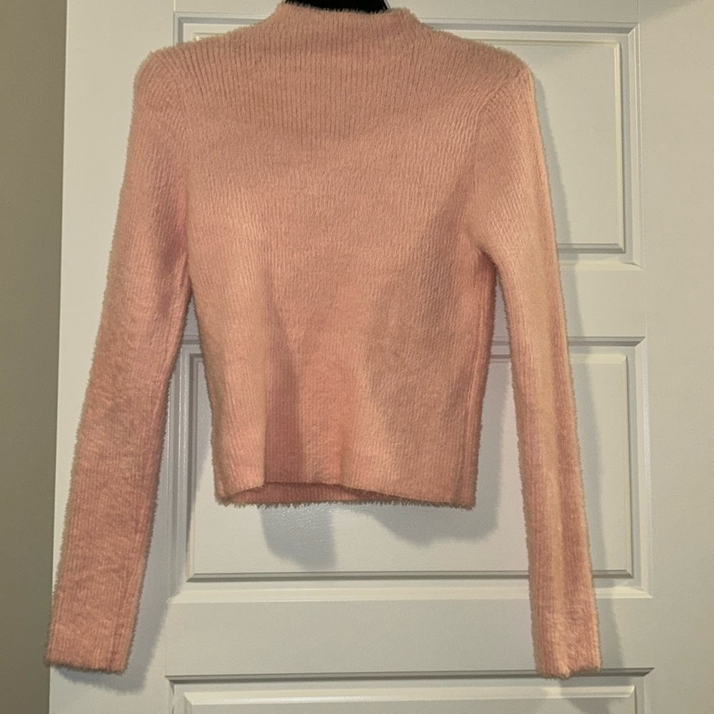 Fuzzy Pink Mock Neck Sweater NWOT